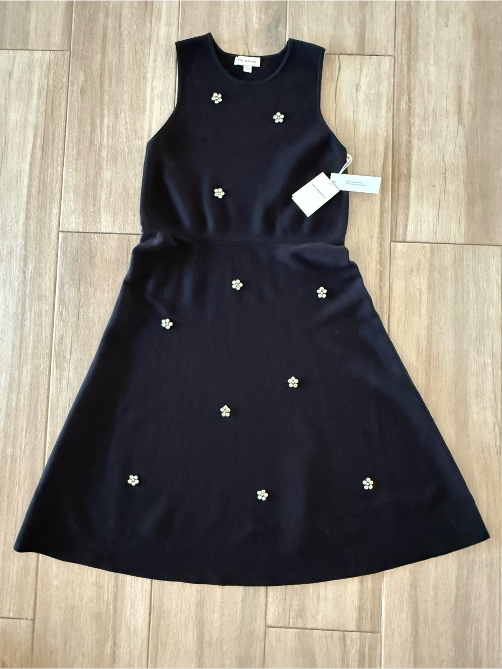 Free Assembly Sleeveless Black Knit/Embellished A-Line Dress